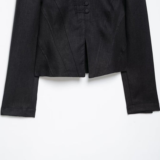 Damen Kurzblazer im Korsettstil mit Stehkragen, Zierknotenschließe und taillierter Teilung Shop Nory