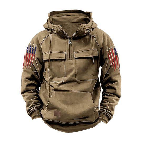 Herren nan Kapuzenpullover mit Halbzip, Cargo-Brusttaschen und Kängurutasche Shop Nory