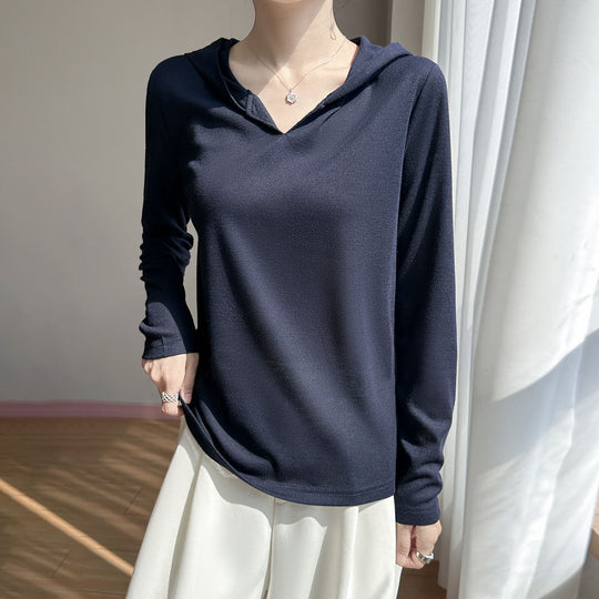 Damen Leichter Kapuzenpullover mit V‑Ausschnitt und feinem Jersey Shop Nory