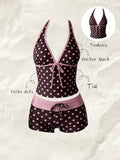 Damen Tankini mit modischem Punktmuster und verstellbarem Halter