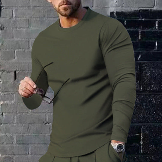 Herren nan schmal geschnittenes Langarmshirt mit Rundhalsausschnitt elastischem Baumwollstretch und verlängertem Saum