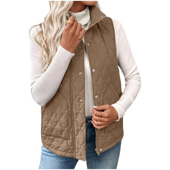 Damen Steppweste mit hohem Stehkragen, Doppelverschluss und geschwungenem Saum Shop Nory