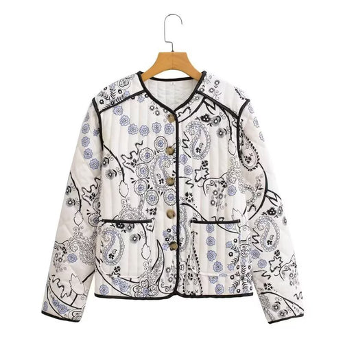 Damen Steppjacke mit Paisley-Print, Rundhals und Kontrastpaspel Shop Nory