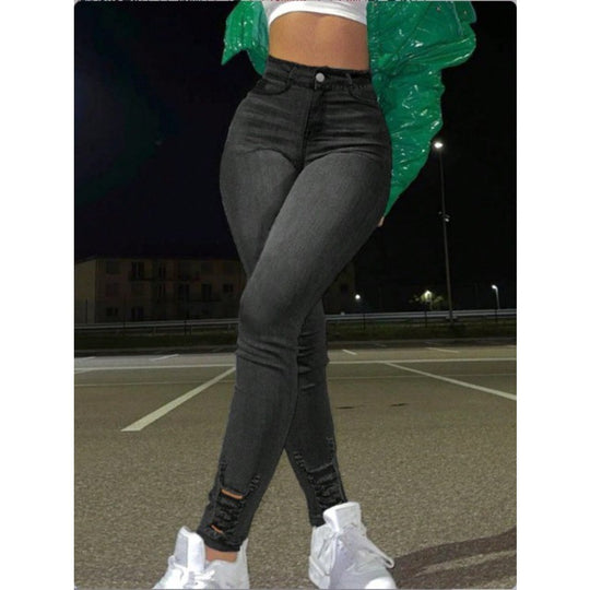 Damen Hochgeschnittene figurbetonte Skinny-Jeans mit Knöchel-Schlitzen und Stretch Shop Nory