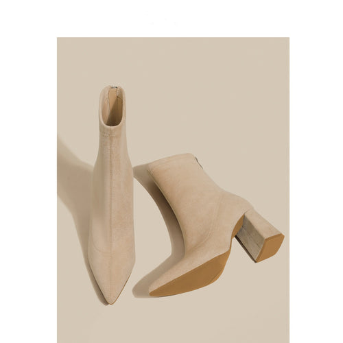 Damen Spitze Sock‑Ankle‑Boots mit skulpturellem Blockabsatz und Stretch‑Veloursoptik Shop Nory