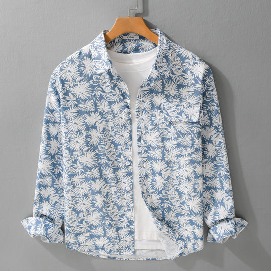 Damen Leichtes Blumenprint-Overshirt aus Leinen-Baumwollmix mit Kentkragen und Brusttasche Shop Nory