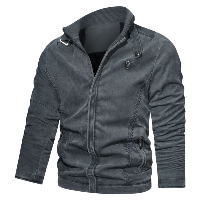 Herren leichter Canvas-Bomber mit Stehkragen, Reißverschluss und Reißverschlusstaschen Shop Nory