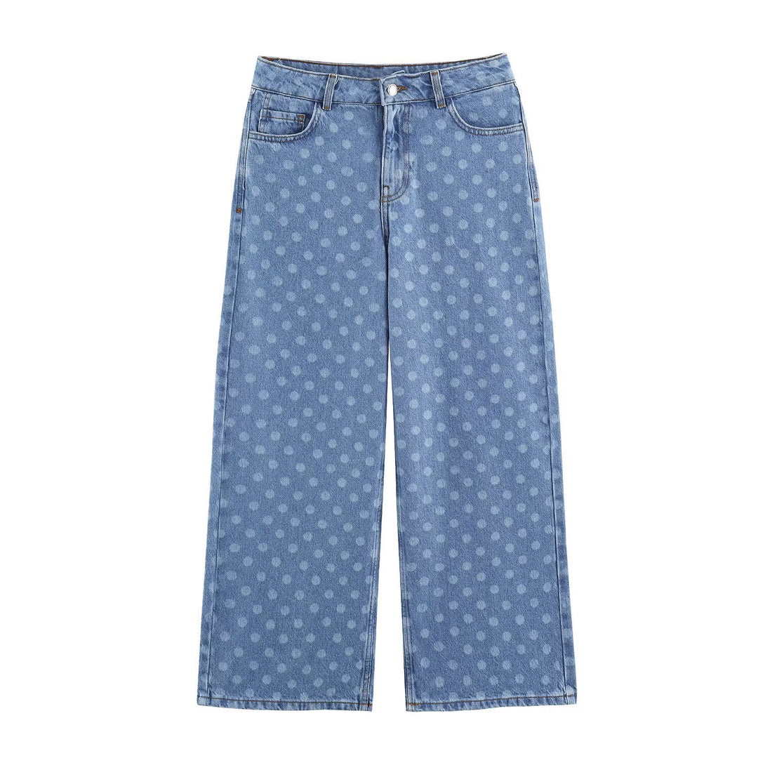 Damen Kurzgeschnittene Weitbein-Jeans mit Tupfenmuster und hoher Taille Shop Nory