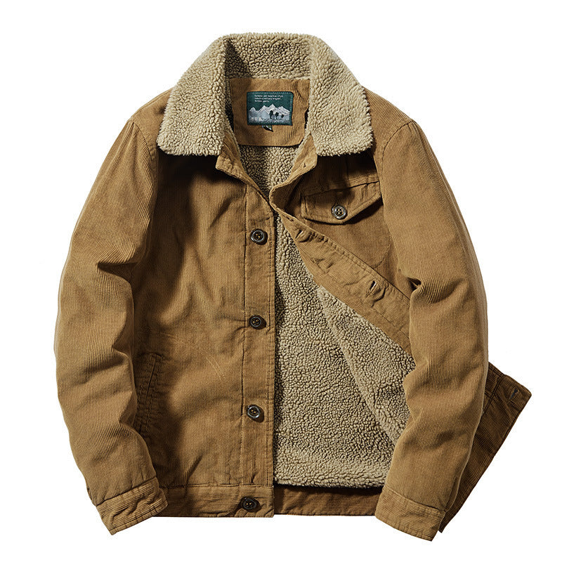 Herren Cord-Worker-Truckerjacke mit wärmender Sherpa-Innenfütterung und Hemdkragen Shop Nory