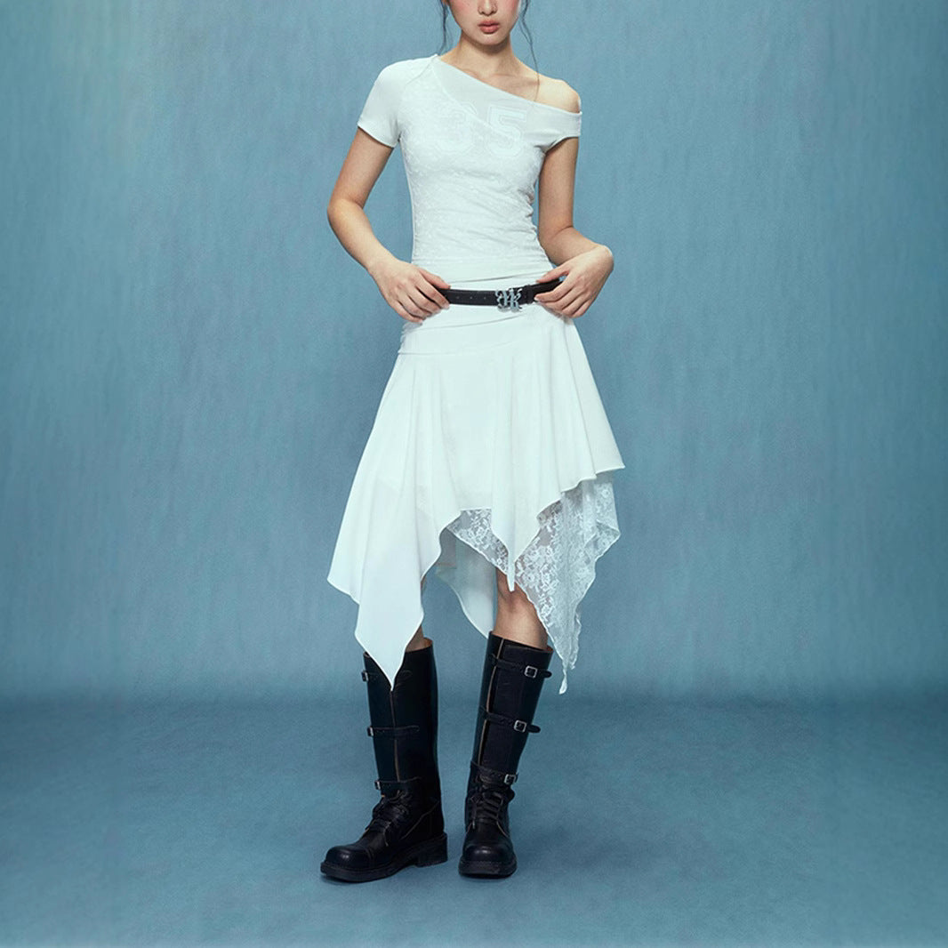 Damen asymmetrischer Spitzenrock mit Raffung und elegantem Design