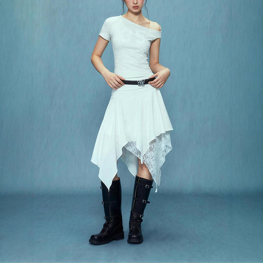 Damen asymmetrischer Spitzenrock mit Raffung und elegantem Design
