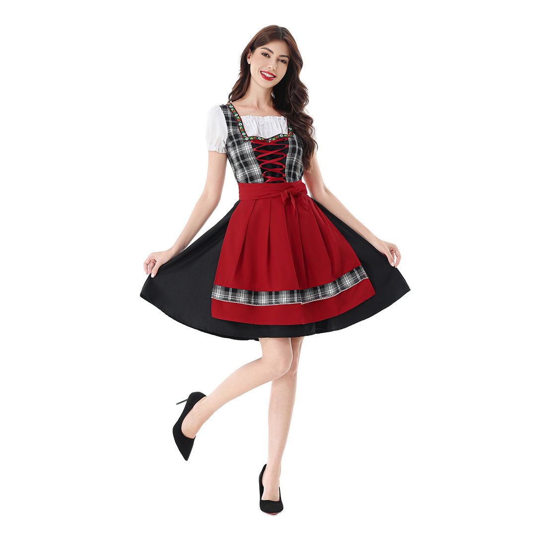 Damen nan traditionelles Dirndlkleid mit Karo-Mieder und gesteppter Schürze Shop Nory