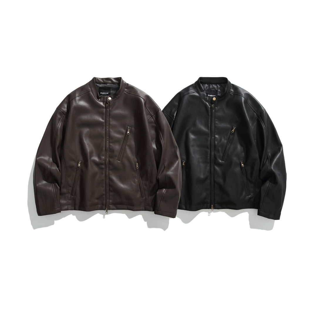 Herren Lederoptik-Bomberjacke mit Stehkragen, schrägen Reißverschlusstaschen und minimalistischer Nahtführung Shop Nory