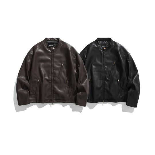 Herren Lederoptik-Bomberjacke mit Stehkragen, schrägen Reißverschlusstaschen und minimalistischer Nahtführung Shop Nory