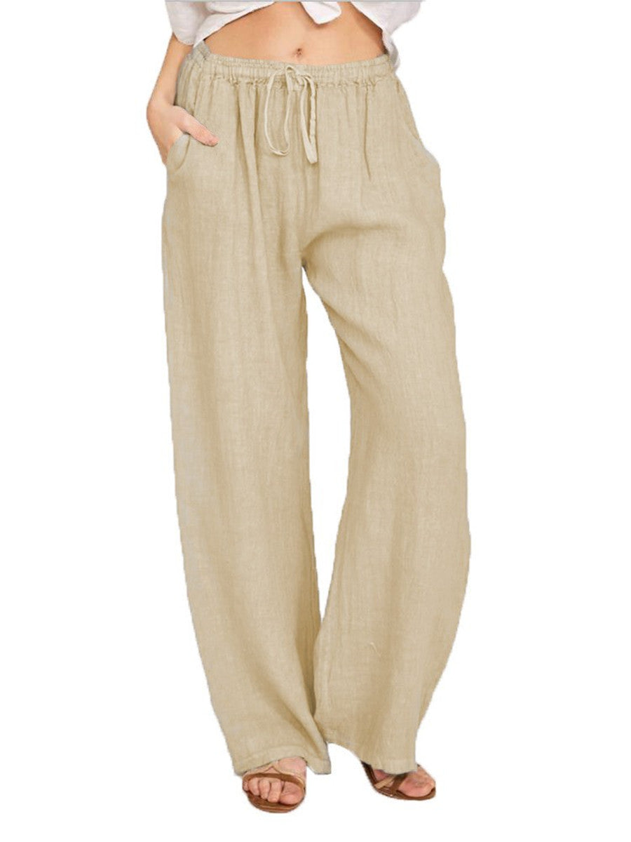 Damen Leinenhose mit weitem Bein und praktischen Seitentaschen