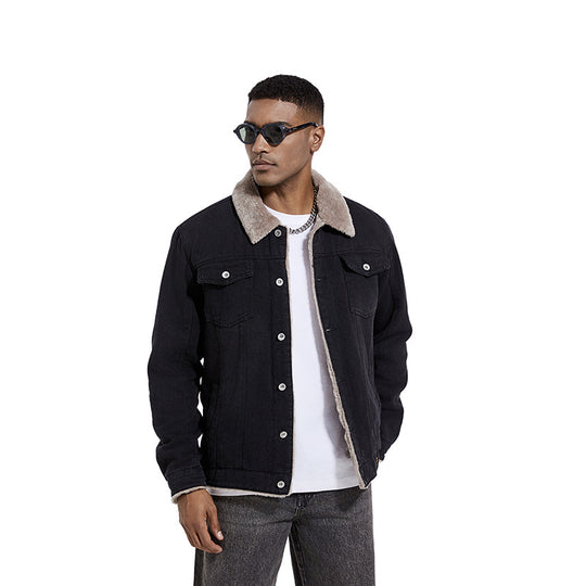 Herren Robuste Denim-Truckerjacke mit Sherpa-Futter und Teddykragen Shop Nory