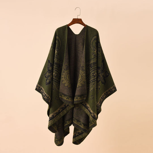Damen Eleganter Jacquard-Poncho mit Paisley-Muster und offener Vorderseite Shop Nory