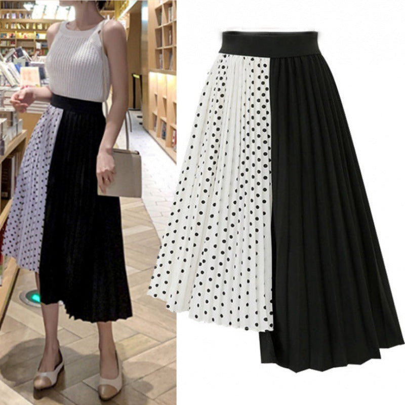 Damen Asymmetrischer Plissee-Midirock mit Tupfen-Panel und elastischem Bund Shop Nory