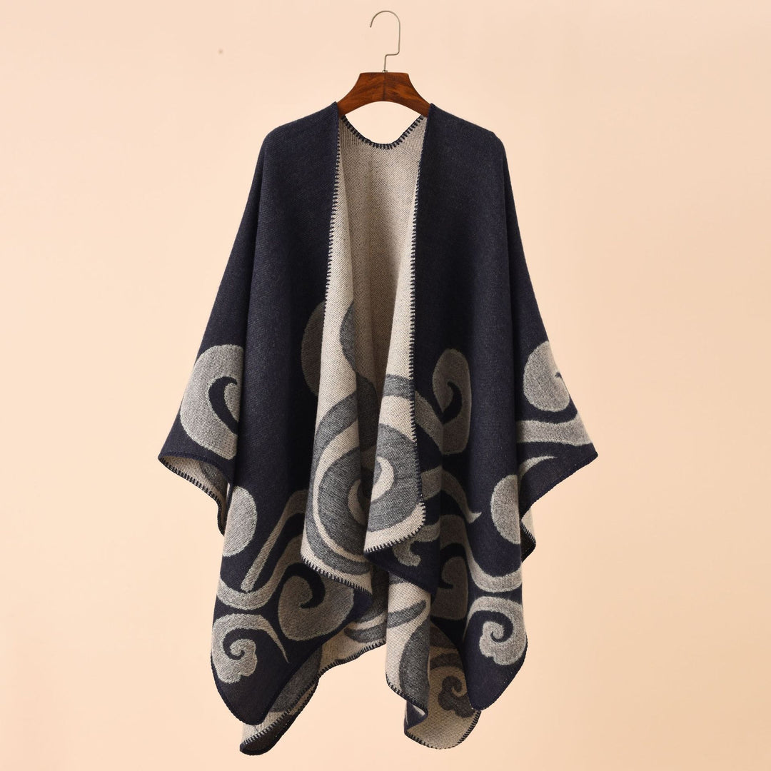 Damen Wollmix-Capeponcho im Ruana-Schnitt mit ornamentaler Intarsienstruktur Shop Nory