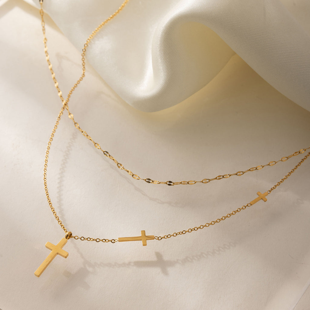 Damen Halskette mit doppeltem Kreuzdesign aus hypoallergenem Edelstahl Shop Nory