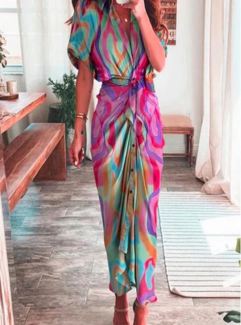 Damen nan Drapiertes Hemdmidikleid mit Taillenbindegürtel, seitlicher Drapage und Knopfleiste