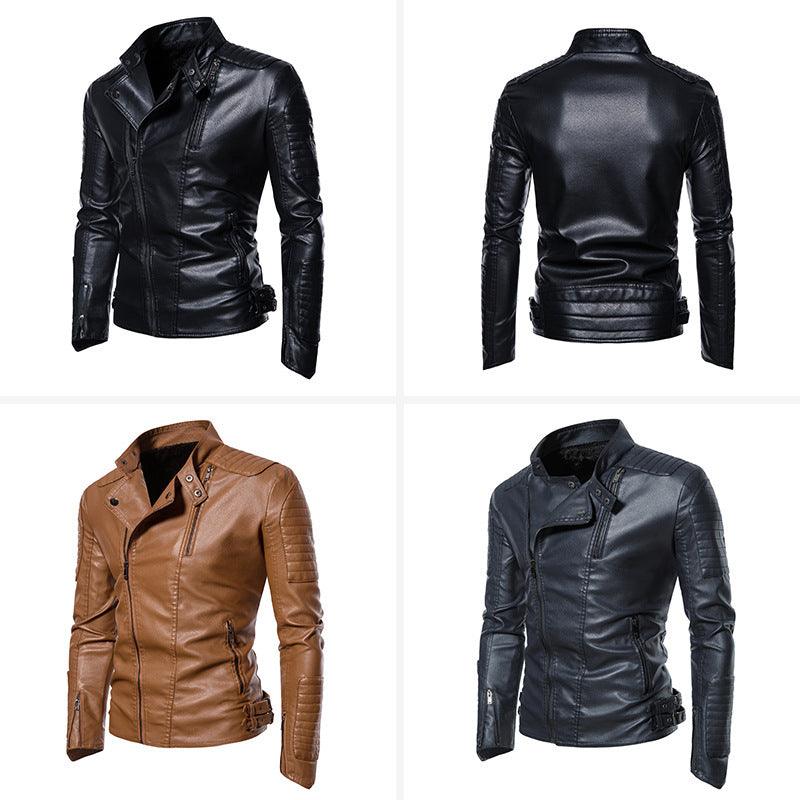 Herren Slim-Fit Bikerblouson aus Kunstleder mit gesteppter Schulter- und Ärmelpasse Shop Nory