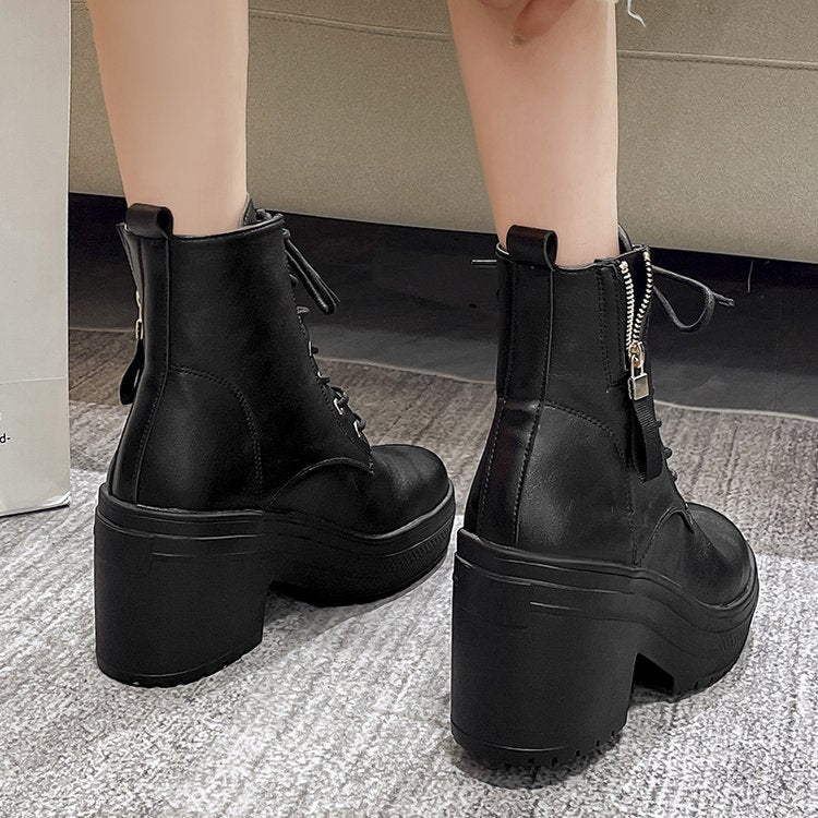 Damen Modische Plateau-Stiefel mit schnürbarer Konstruktion und robustem Profil Shopnory