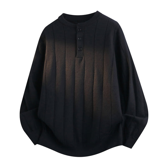 Unisex Oversized Strukturierter Henley-Strickpullover mit vertikaler Rippenstruktur und halber Knopfleiste Shop Nory