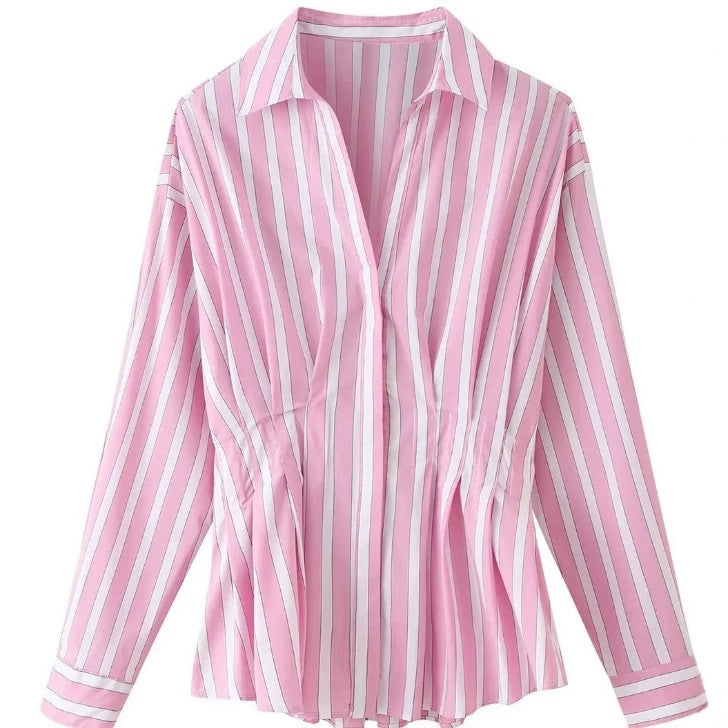 Damen taillierte Bluse mit Kellerfalten und Hemdkragen Shop Nory