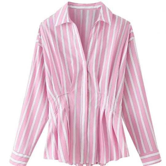 Damen taillierte Bluse mit Kellerfalten und Hemdkragen Shop Nory