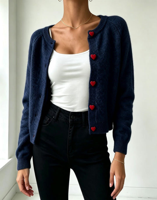 Damen Strickcardigan mit herzförmigen Zierknöpfen und weicher Mohair-Optik Shop Nory