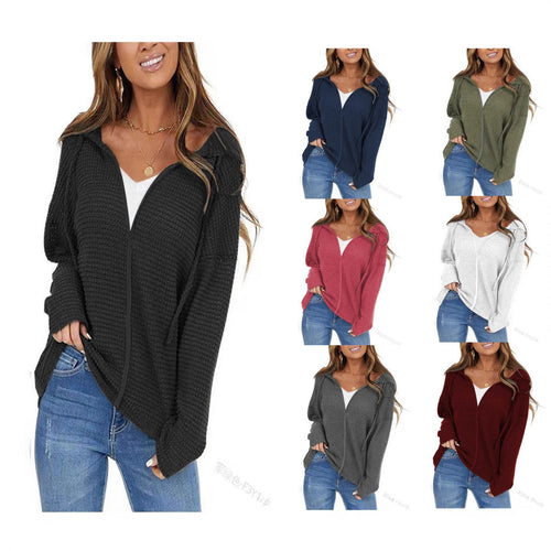 Damen Oversize Struktur-Strickjacke mit Kapuze und durchgehendem Reißverschluss Shop Nory