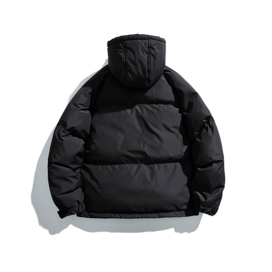 Unisex Kurz geschnittener Boxy-Puffer mit Kapuze, Kontraststreifen und großen Klappentaschen Shop Nory