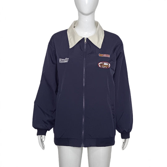 Damen Leichte Bomberjacke mit Kontrastkragen und Aufnähern Shop Nory