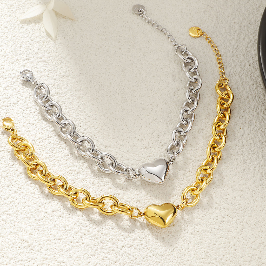 Damen modisches Armband mit herzförmigem Anhänger und robustem Kettenmuster Shop Nory