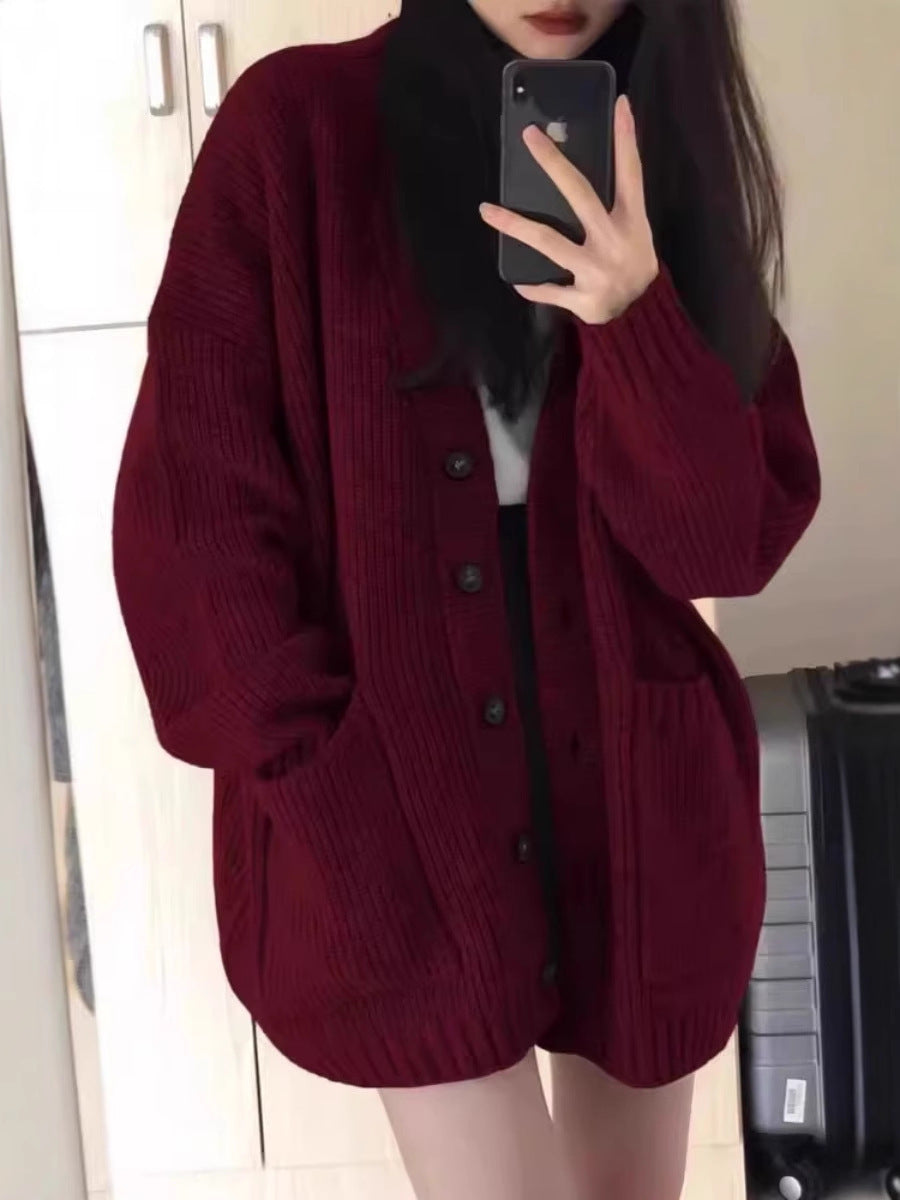 Damen Oversize Strickcardigan mit aufgesetzten Taschen und durchgehender Knopfleiste Shop Nory