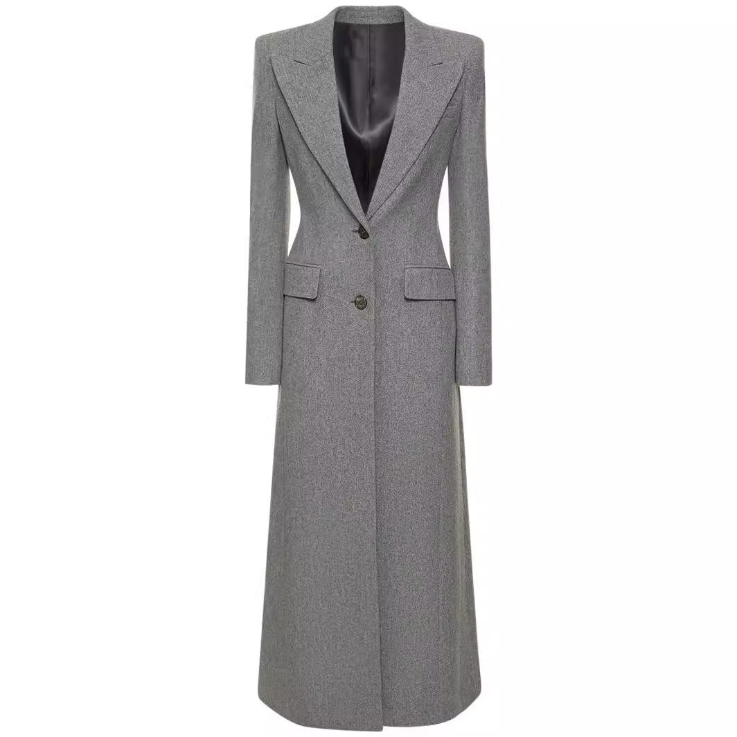Damen Maxilanger Wollmix-Blazermantel mit markanter Schulterpartie Shop Nory