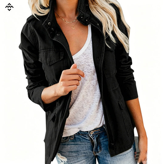 Damen leichte Feldjacke im Utility-Stil mit Stehkragen und Mehrfachtaschen Shop Nory