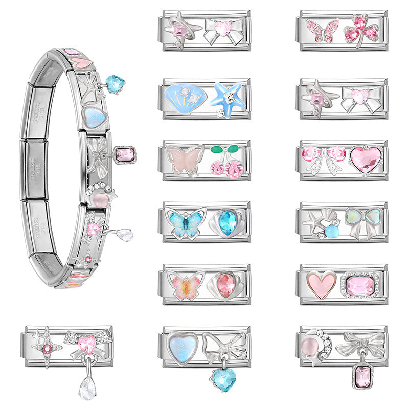 Modulare Charms-Anhänger mit Kristall-Schleife und Herzmotiven