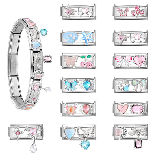 Modulare Charms-Anhänger mit Kristall-Schleife und Herzmotiven