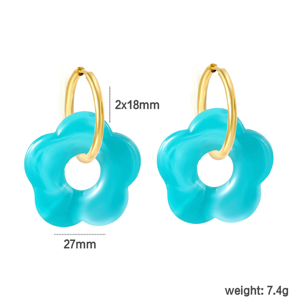 Damen Hängende Ohrstecker mit kunstvollem Blüten-Design und goldenem Ring Shop Nory