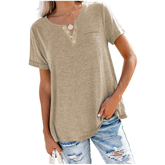 Damen hochwertiges T-Shirt mit Knopfdetail und lockerem Schnitt