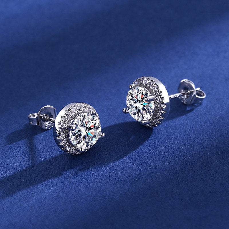 Zirkonia-Ohrstecker Halo-Design Aus Sterling Silber