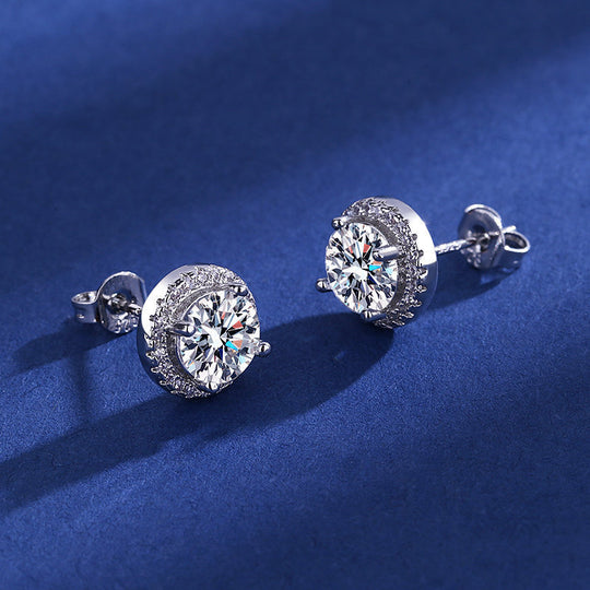 Zirkonia-Ohrstecker Halo-Design Aus Sterling Silber