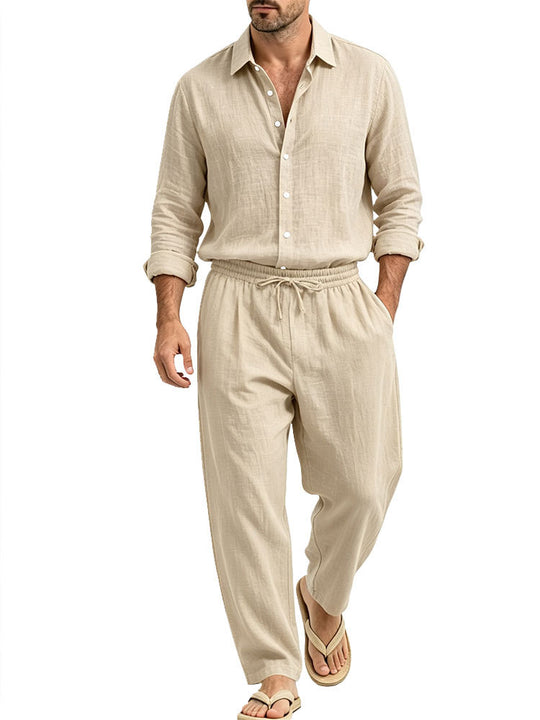 Herren Lässiges Leinen-Set Hemd und Relaxhose mit Tunnelzug Shop Nory