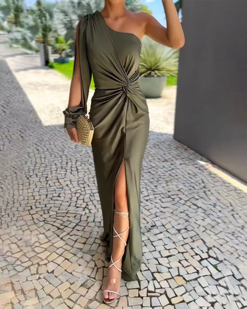 Damen Elegantes Wickelkleid mit asymmetrischem Ausschnitt und seitlichem Schlitz