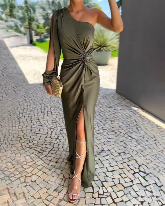 Damen Elegantes Wickelkleid mit asymmetrischem Ausschnitt und seitlichem Schlitz