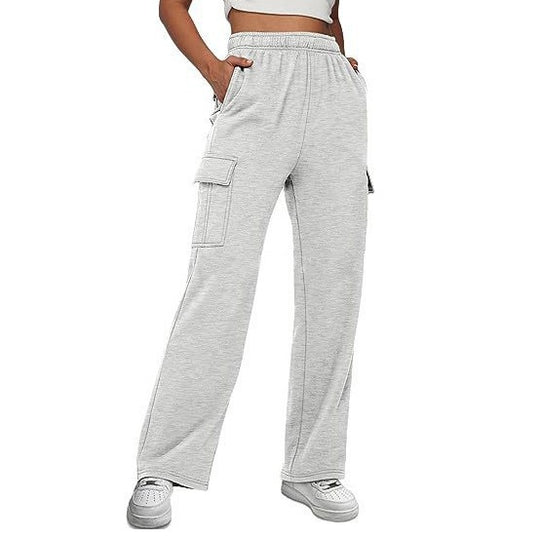 Damen nan lässige Cargo-Freizeithose mit weitem Bein elastischem Bund und aufgesetzten Taschen Shop Nory