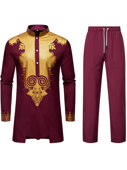 Herren Traditionelles Tunika-Set mit Mandarinkragen und goldverzierten Ornamenten Shop Nory