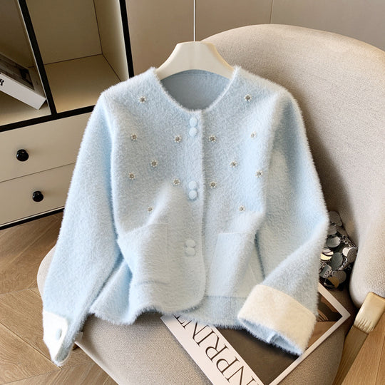 Damen Eleganter Strickjacke mit Perlen-Details Shop Nory